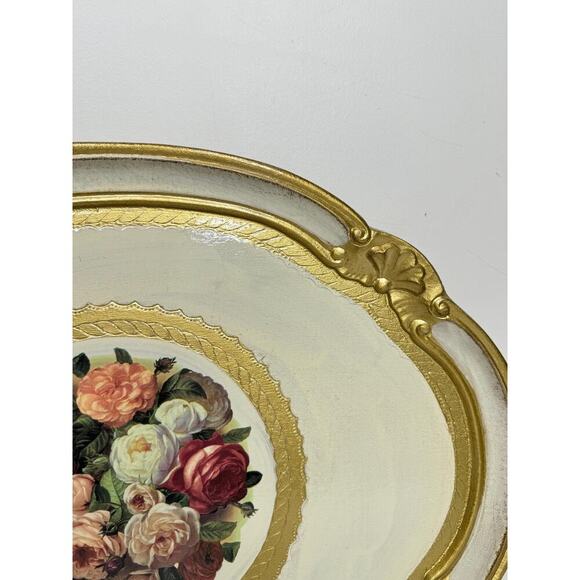 Made In Italy Gold Resin Florentine Tray With Floral Details - Picture 5 of 9